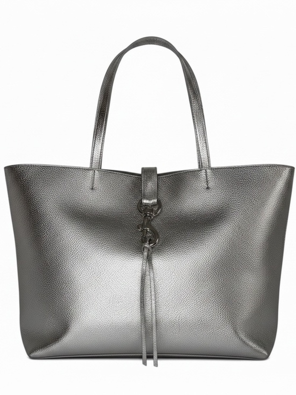 🩶 Rebecca Minkoff Metallic Silver Leather Megan Tote NWOT Dust Bag